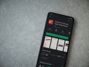 A smartphone showing the Todoist app page for tasks and reminders. Todoist is one of several productivity apps small business owners can use to stay organized.